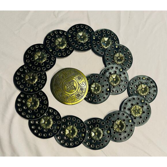 Brown Leather Concho Belt with Western Style Buckle Women's Fashion country chic - Picture 1 of 9